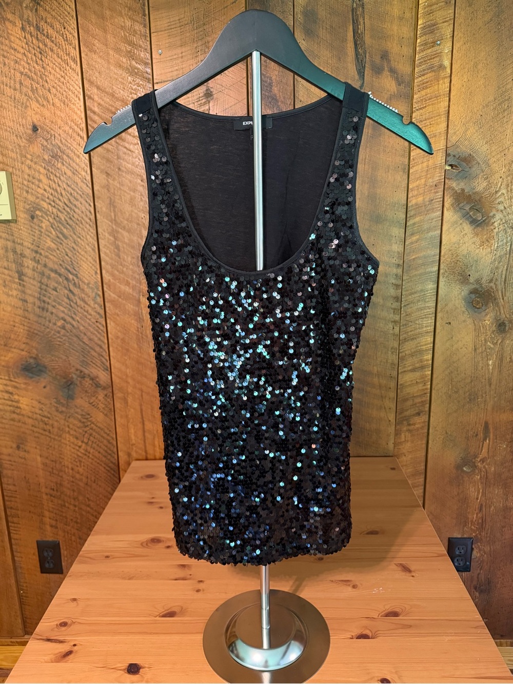Express Black Sequin Tank Top Shimmer Sparkle Party Camisole Tank Blouse Small